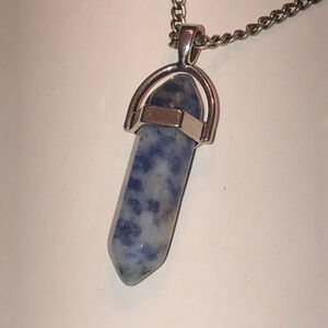 Silver Tone Boho Semi Precious Blue & White Stone Necklace